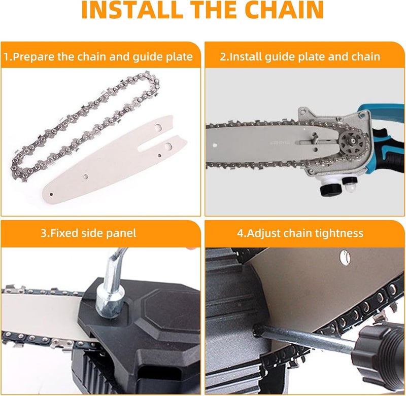 JINFFR 6 Inch Chainsaw Chain and Guide Bar, Replacement Chain Saw Bar and Chains for 6 inch Mini Cordless Electric Portable Handheld Chainsaw for Wood Cutting (4 Chains + 1 Bar) - Image 4